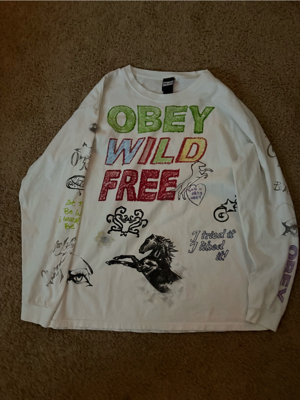 Obey White Tee with Green Graphic Accent